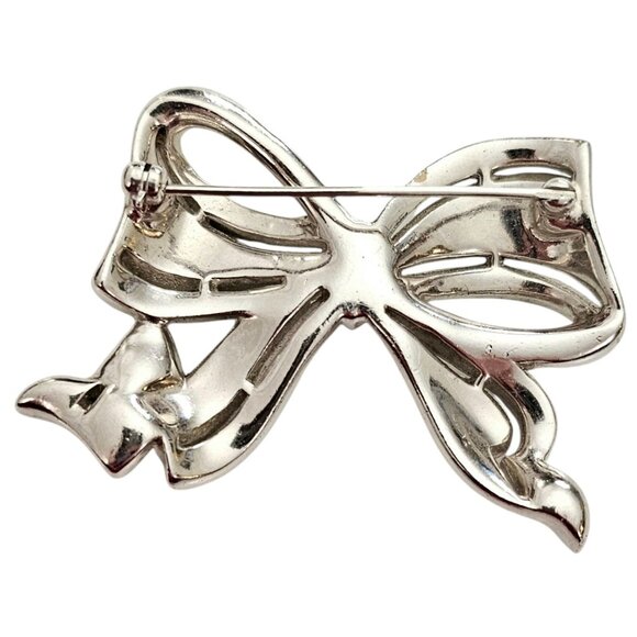 Silver Tone Clear Rhinestone Bow Brooch Rhodium Plated L867 - Picture 5 of 10